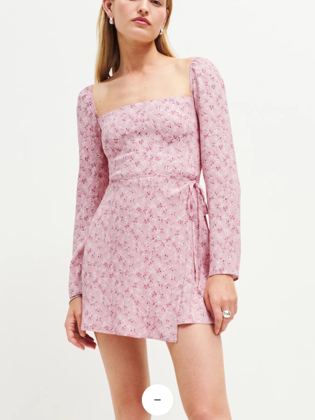 Reformation Pink Floral Square-Neck Wrap Mini Dress